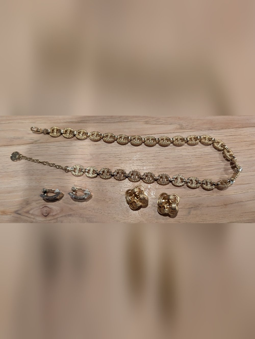 Gold Link Chain Necklace and Knot Earrings Set